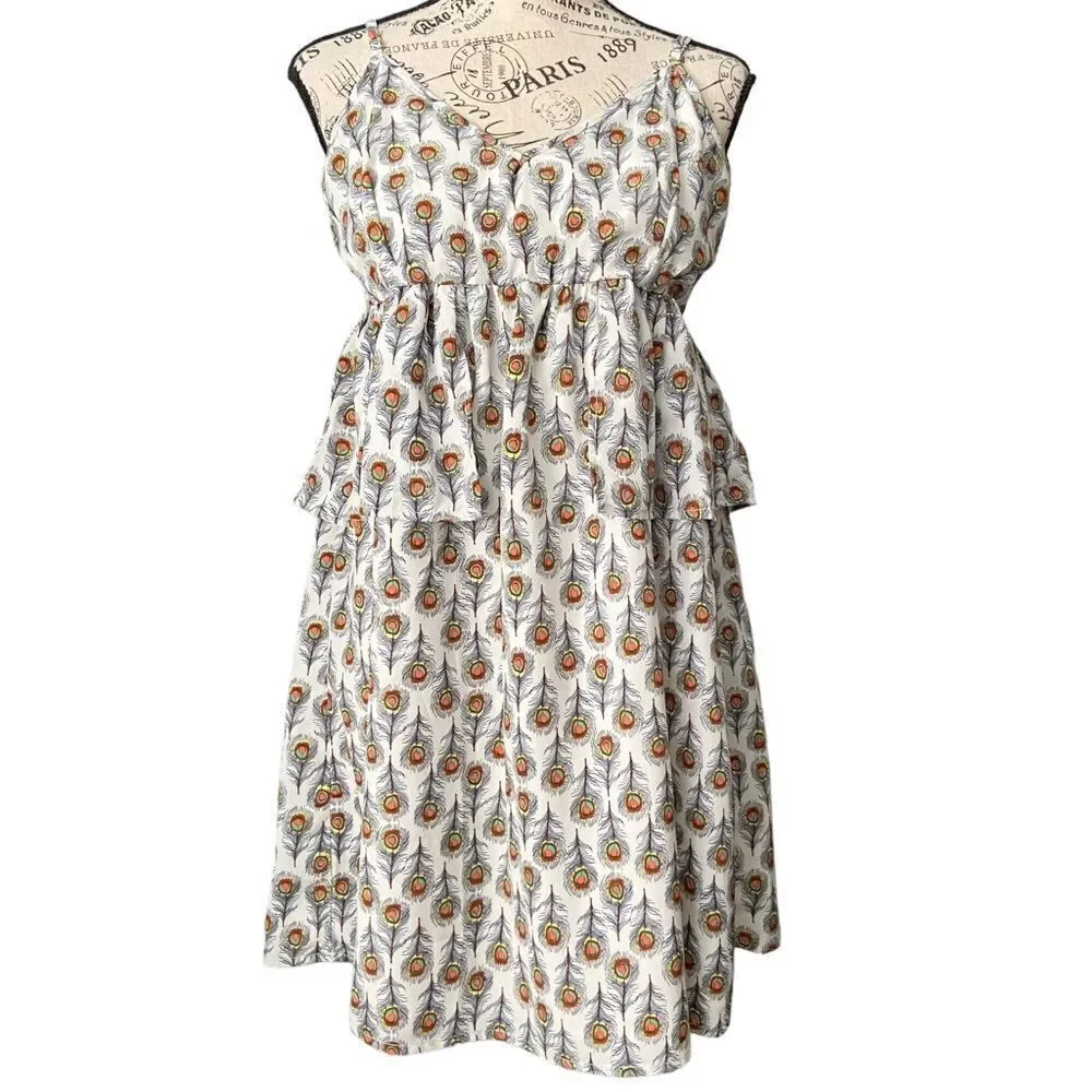 Anthropologie Oat + Fawn Tiered Peacock Mini Dress in Size Medium
